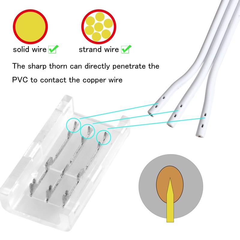 RGBZONE 10Pcs 3 Pin 10mm LED Strip Connectors Gapless Solderless