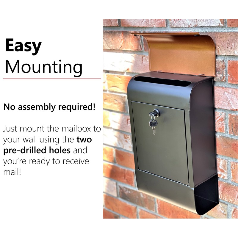 NACH Dominion Locking Mailbox with Newspaper Holder, Wall Mount Mailboxes