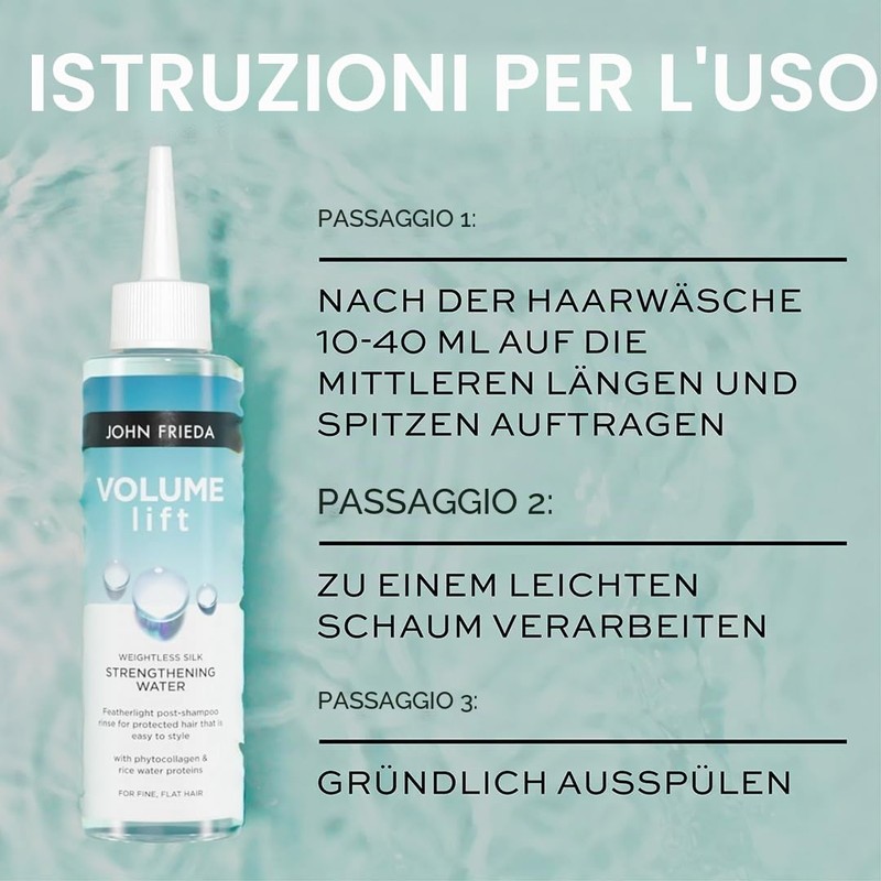 John Frieda Volume Lift Weightless Silk Strengthening Water – Contenuto: