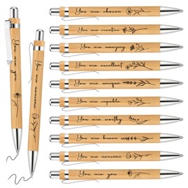 Watersay 10 Pcs Inspirational Bamboo Pens Flower Ballpoint Pens Bulk with Black Ink Employee Appreciation Gift Thank You Gift Party Favors School Office Writing Supplies for Women Men Coworker Staff