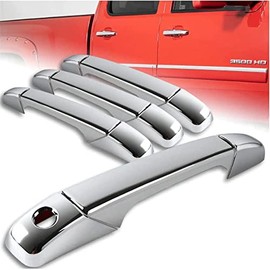 W Power WP Triple Chrome Plated ABS Plastic Side Door Handle Covers Overlay Compatible with 2007-2013 Chevy Silverado 1500 2500HD 3500HD 07-13 Sierra 2500 Yukon XL, WP-1023-S, Glossy Black