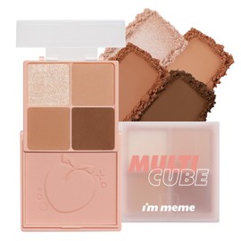 i'm meme Official Shop, Mini 2-in-1 Palette, Multi Cube (Peach ), 4 Colors Eye Shadow & 1 Color Cheek, Portable, Natural Color, Daily Use, Multipurpose, 0.3 oz (7.6 g)