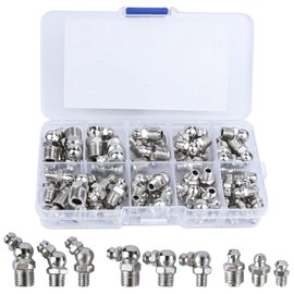 Hbxdeco 60PCS Metric Grease Fittings Kit, M6 M8 M10 1/4" 1/8" 45 90 180 Degree Hydraulic Grease Gun Zerk Assortment Kit, Straight & Angled Zerk Fittings for Automotive & Machinery Lubrication (60 PCS)