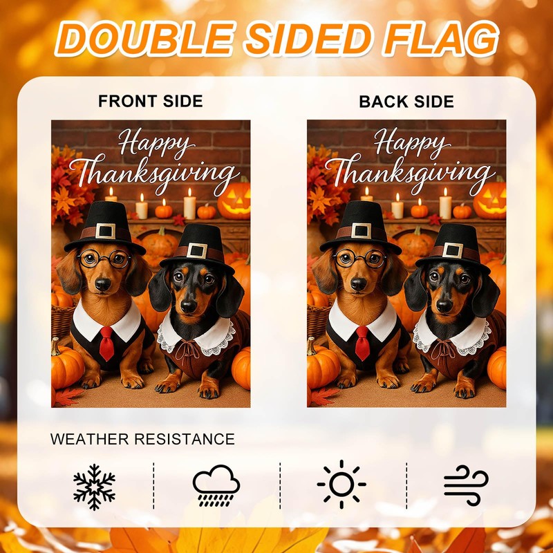 IVN Happy Thanksgiving Dachshund Garden Flag 12x18 Inch Double Sided