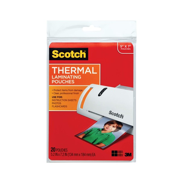 Scotch Thermal Laminating Pouches Premium Quality, 5 Mil Thick for Extra Protection, 20 Pouches/6 Pack, Our Most Durable Lamination Pouch, 5.31 x 7.28 inches, Clear (TP5903-20)