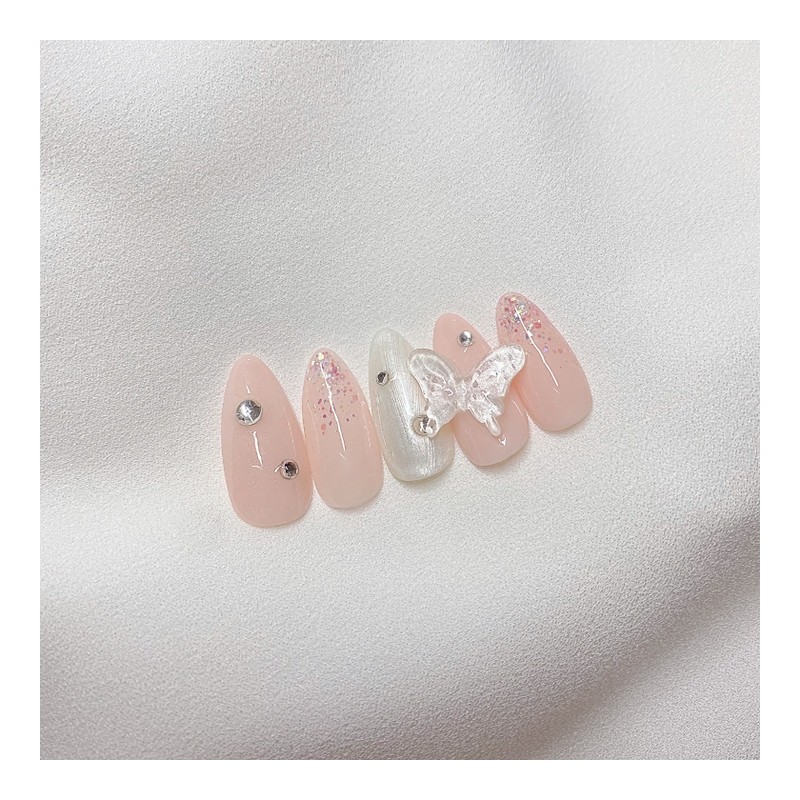 [Handmade Nail Tips] Butterfly Pearl Nails - Short Ballerina /