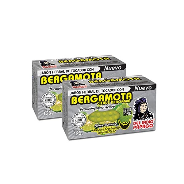 (2Pack) DEL INDIO PAPAGO Bergamot Soap 125g - Promotes Dense and Accelerated ae Growth - Promotes the Appearance of Beard or Mustache