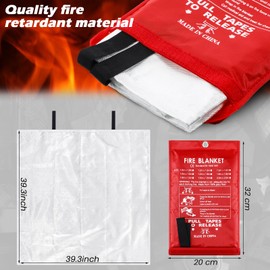 Copkim 6 Sets Emergency Fire Blanket for Home Fire Suppression Blanket Thermal Blanket Fire Blankets with Emergency Whistles, Hooks and Gloves for Kitchen, Fireplace, Car, Office, 39.3" x 39.3"