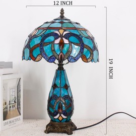 TCODTPOL Tiffany Lamp Stained Glass Table Lamp 12X19 Inches Mother Daughter Vase Desk Accent Night Light for Bedroom Bedside Reading Home Antique Style(Green Brown Jewelry)
