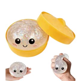 Glow in the Dark Dumpling Squishy Toy with Steamer Case, Soft Sensory Fidget Squeeze Toy, Slow Rising Bun Desk Toy, Collectible Gift for Kids and Adults