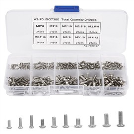 240pcs M2 M2.5 M3 Stainless Steel Hex Socket Screws with Hex Socket Nut Set with Plastic Storage Box Combination Screw