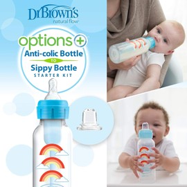 Dr. Brown's Options+ Narrow Bottle to Sippy Baby Bottle Start Kit, Single, Blue, 8 Ounce