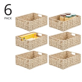 mDesign Woven Farmhouse Kitchen Pantry Food Storage Organizer Basket Bin Box - Container Organization for Cabinets, Cupboards, Shelves, Countertops - Store Potatoes, Onions, Fruit, 6 Pack, Cream/Beige