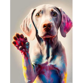 HMDIIMGE Adult Diamond Art Painting Kits, Beginner Weimaraner Diamond Dot Painting, Cute Animals Round 5D Diamond Art, Hello, Puppy Adult Craft Set, Gift for Craft Lovers 12x16 inch