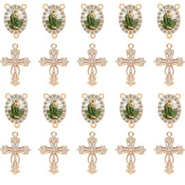 Jiali Q Religious Rosary Making Supplies, 20 Pieces with Our Lady of Guadalupe Oval Connectors and Crystal Cross Charms, Gold Tone Alloy Steel, 10 Medallions 0.87x0.6 inch, 10 Crosses 1.3x0.87 inch (Golden Saint Jude)