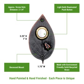Waterwood Solid Brass Ladybug on Leaf Doorbell in Oil Rubbed Bronze - Wired & Illuminated Push Button from Environmentally Friendly Recycled Material