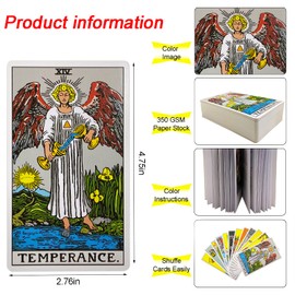 IXIGER Tarot Cards Deck with Guidebook,78 Classic Tarot Cards Deck Standard Size 4.75" x 2.76",Riginal Tarot Card Decks for Beginners and Expert,Future Telling Cards Game.