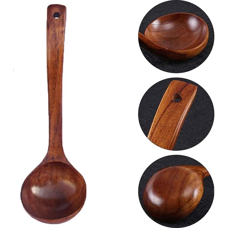 2 Packs Bamboo Wooden Spoons Set Long Handle Spoon Old