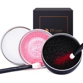 DUcare Makeup Brush Clean Set: Solid Soap Cleanser & Color Removal Sponge - Easy to Clean Brushes Shampoo Removes Shadow Color Cosmetic Colors Cruelty Free for Daily Use Travel Set (2Pcs,Coconut Oil)