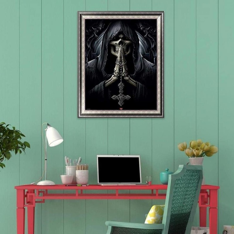 HUASHUZI 5D Diamond Painting Skull Horror Skull Skeleton Skull Pictures