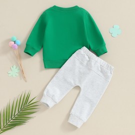 St Patrick’s Day Newborn Baby Boys Girls Shamrock Clover Sweatshirt and Pants 2Pcs Sweatsuit Outfits Clothes Set (Lucky Charm, 18-24 Months)