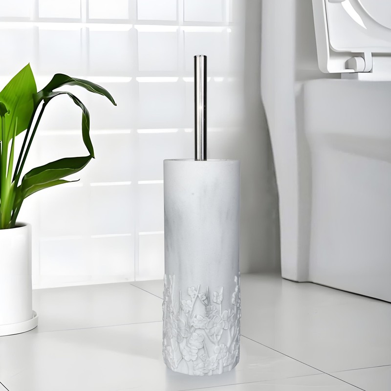 Indecor Home Marble Cherry Blossom Design Toilet Brush and Holder