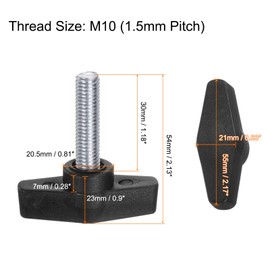 QUARKZMAN Pack of 2 T-wing Knobs M10 x 30 mm Metric Male Grub Screws 55 mm T-Head Plastic Knobs Handles Thumb Screws Hand Tension Knob Handle Thumb Screw, Black