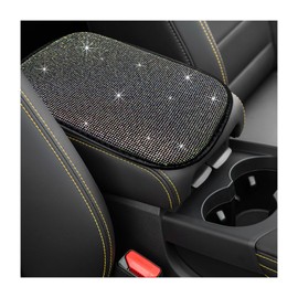 DXNQ Bling Car Armrest Cover, 11.8"×8.5" Crystal Rhinestone Auto Center Console Protective Cover, Bling Charming Arm Rest Cushion Pad for Most Cars SUVs Trucks, Car Accessories (Black&Colorful)