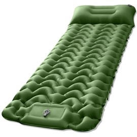 Camping Sleeping Pad,10cm Thick Sleeping Air Mattress with Pillow,Self Inflating Camping Sleeping,Compact Mattress Pad Built-in Foot Pump for Backpacking, Hiking, Traveling (Green, Single)