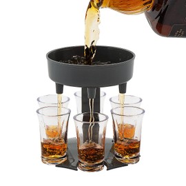 Fun Express 7 Pieces Shot Dispenser with Plastic Shot Glasses, BPA Free Plastic, Party Supplies, Black & Clear