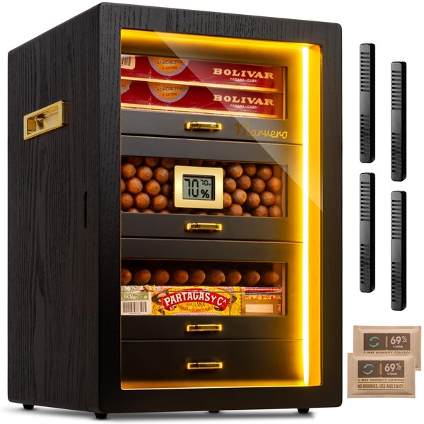 Cigar Humidor, Desktop Cigar Humidor Cabinet Triple-Sided Light with Digital