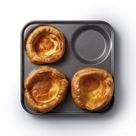 MasterClass 4 Hole Yorkshire Pudding Tray with PFOA Non Stick, Robust 1 mm Carbon Steel, 24 cm