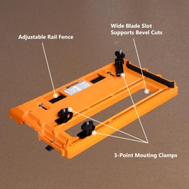 POWERTEC Universal Circular Saw Track Plate Compatible with Most Track Saw Guide Rails and Straight Edge Clamps, Tool-Free Mounting System, Adjustable Fence for Fast and Accurate Cuts (71993)