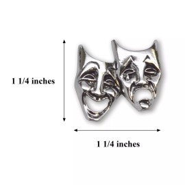 Real Metal Jewelry Comedy Tragedy Masks Theater Hat or Jacket Pin Silver Finish Pewter PIN-48