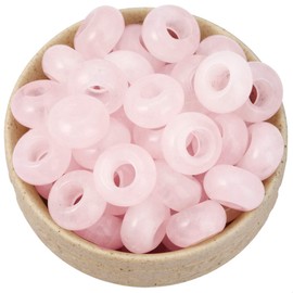 Nupuyai Pack of 30 Large Hole Stone Loose Beads for Jewelry Making, Polished Rondelle European Beads fit Charms Bracelet, Rose Quartz