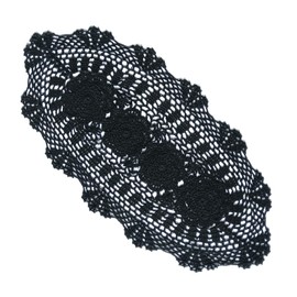 Phantomon Oval Lace Table Runner Doilies Floral Table Scarf Furniture Cloth Cover Handmade Crochet Placemats, 100% Cotton (Black Oval, 12x24 Inch)