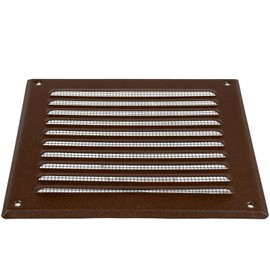 HVAC OV 6 x 6 Inch (Inner) Brown Stainless Steel Square Air Vent Cover, Register Vent Deflector, HVAC Louvered Grille with Mesh Screen, Bathroom Home Office Kitchen 8 x 8 Inch (Outer)