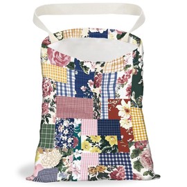 DELORIGIN Floral Patch Print Car Trash Bag Hanging Garbage Bag with Snap Buttons Back Seat Trash Storage Portable Dustbin for Women Man Car Interior Accessories Travel Camping Home Kitchen