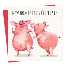 Twizler New Home Card - Pig Party - Funny Happy New Home Card for Him Her Men Women Couple - Housewarming
