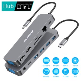 Docking Station USB C for Dell/HP/Lenovo/ASUS Laptop and Phones, 13 in 1 USB C Hub Multiple Adapter with PD 100W 1000mbps Dual HDMI/4 USB Port/TF 3.5mm Port