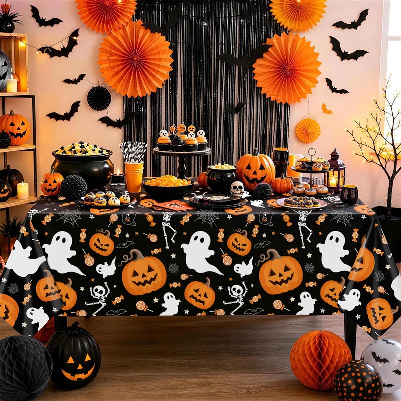 3Pack Halloween Tablecloth 54 x 108 Inch Black Halloween Table
