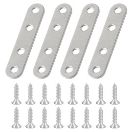 YBGGJO Joint Metal Fittings, I-Shaped Metal Fittings, Stainless Steel, Set of 4, Includes 16 Screws, Furniture Fixing Plate, Joint Alloy Hardware, Shelf Bracket, Fixing Repair Plate (Set A)