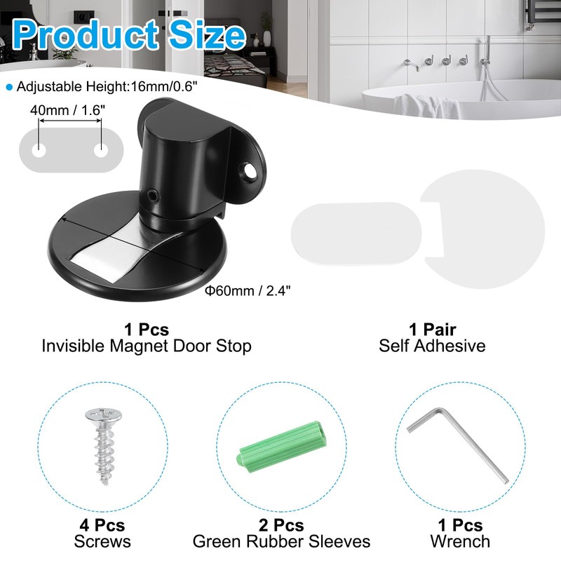 PATIKIL Unsichtbarer Magnet-Türstopper, 1 Packung Kein Bohren Verstellbarer Bodenmontage-Türstopperhalter mit