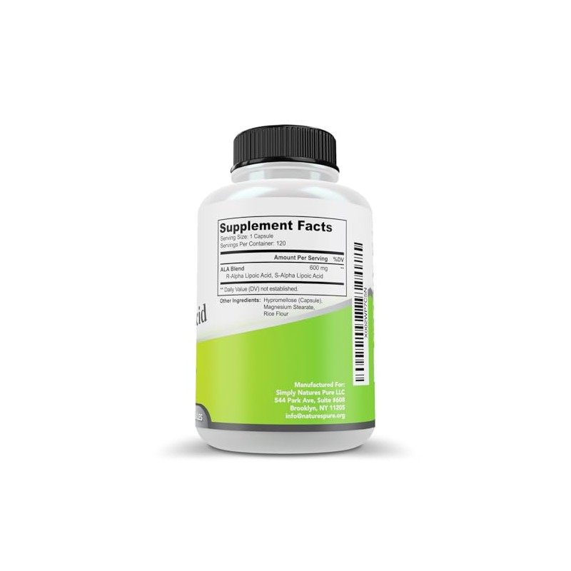 Simply Natures Pure Alpha Ácido Lipoico 600 mg 120 Cápsulas