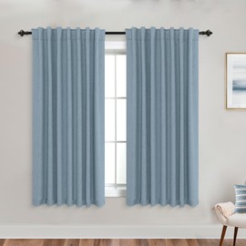 KOUFALL Bathroom Curtains Window,Calming Coastal Dusty Blue Linen Blackout Short Curtains for Bedroom 45 Length
