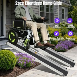 2pcs Telescopic Wheelchair Ramps Portable Threshold Ramp for Home
