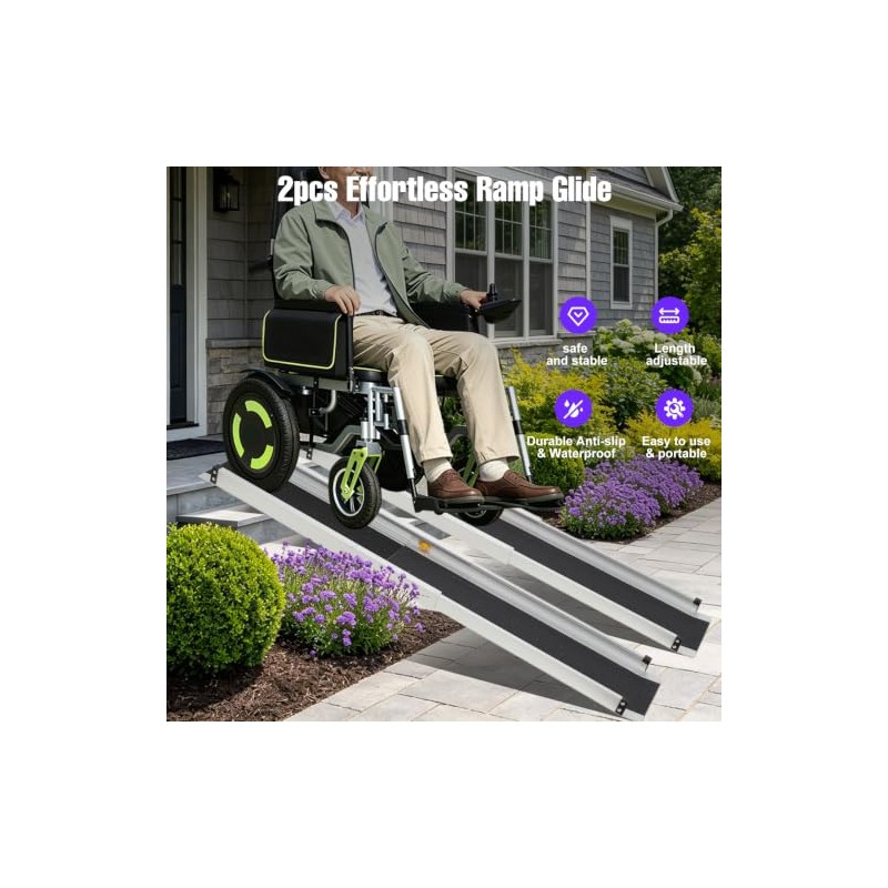 2pcs Telescopic Wheelchair Ramps Portable Threshold Ramp for Home