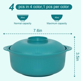 Oylnidea 4pcs Unbreakable Cereal Bowls- Microwave & Dishwasher Safe BPA-Free Plastic Striped Pot Bowls for Family, Kids, Camping - Non-Slip, Eco Wheat Straw Soup Bowls (40oz)