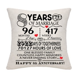 8 Years of Marriage Gift 8th Wedding Anniversary Throw Pillow Cover Keepsake Decoration Gift for Couples Parents Women Men Mom Dad Husband Wife Grandma Grandad Aunt Uncle Friends (8 Years)