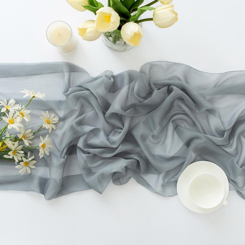 Chuqing Chiffon Table Runner, Wedding Fabric Tulle Boho Table Runner,